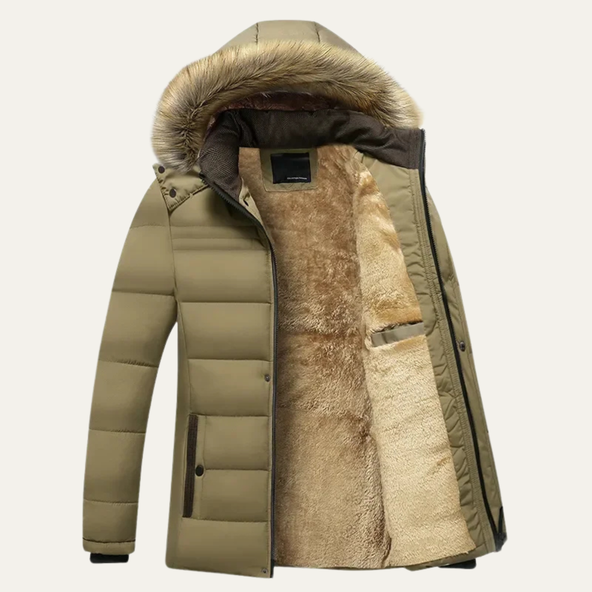 Ash | Men's Puffer Jacket Black Faux Fur Hooded Winter Coat
