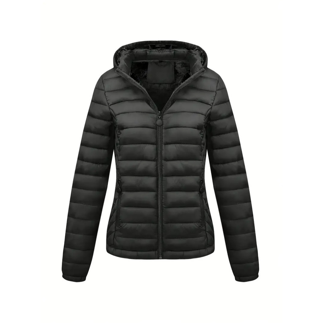 Rue | Women's Puffer Jacket Black Hooded Quilted