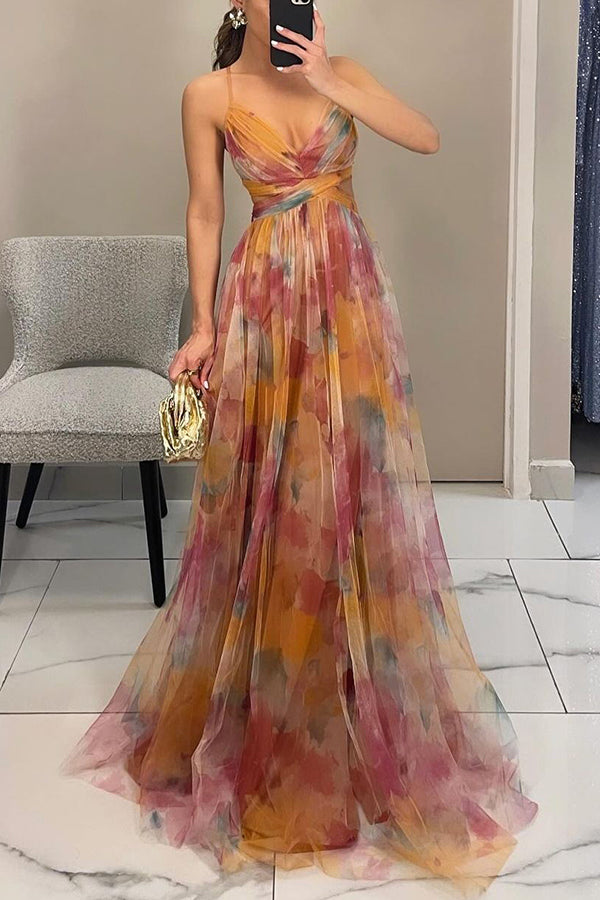 Stella | Women's Chiffon Maxi Dress Multicolor Pleat