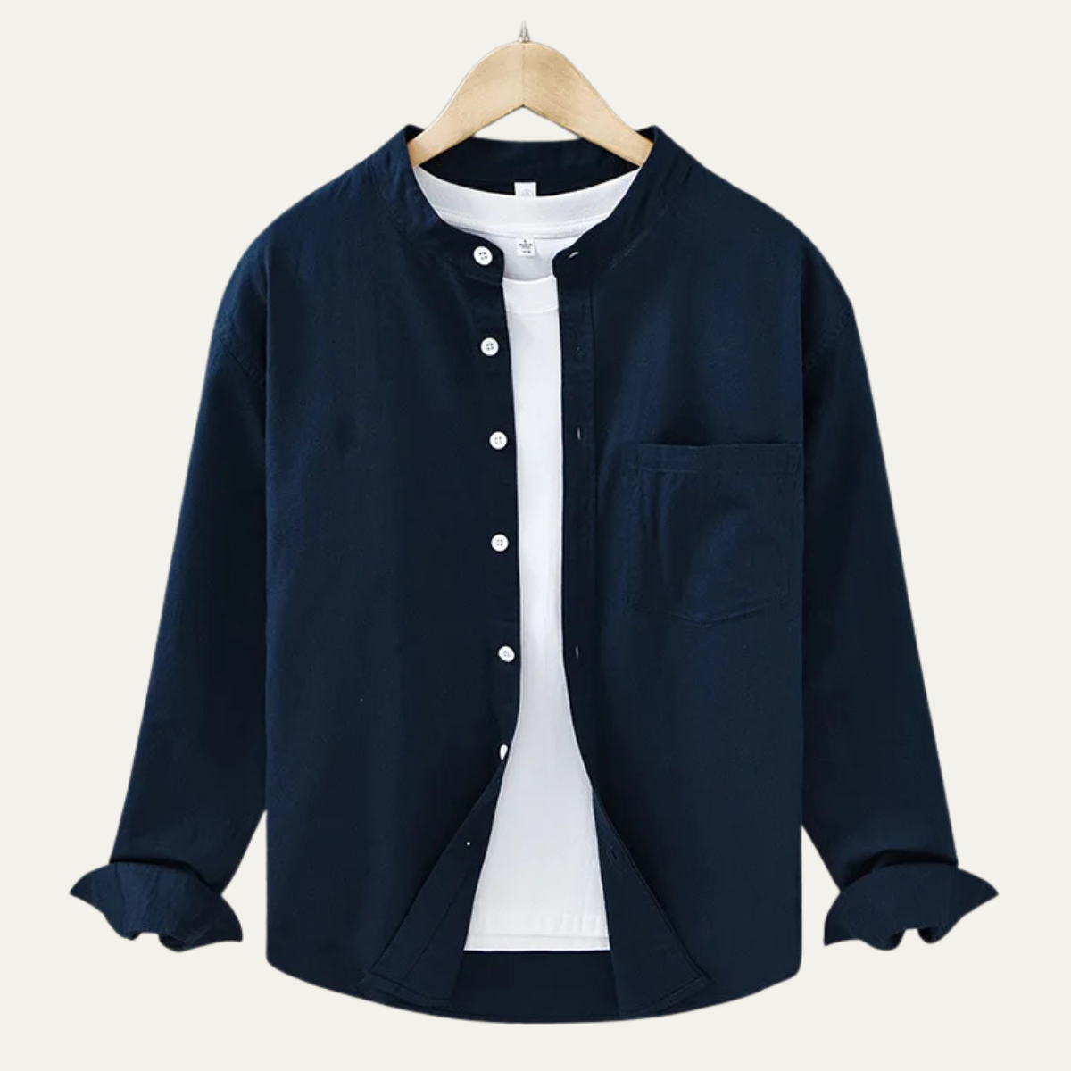 Otto | Men's Casual Linen Button Up Shirt Cream Mandarin Collar
