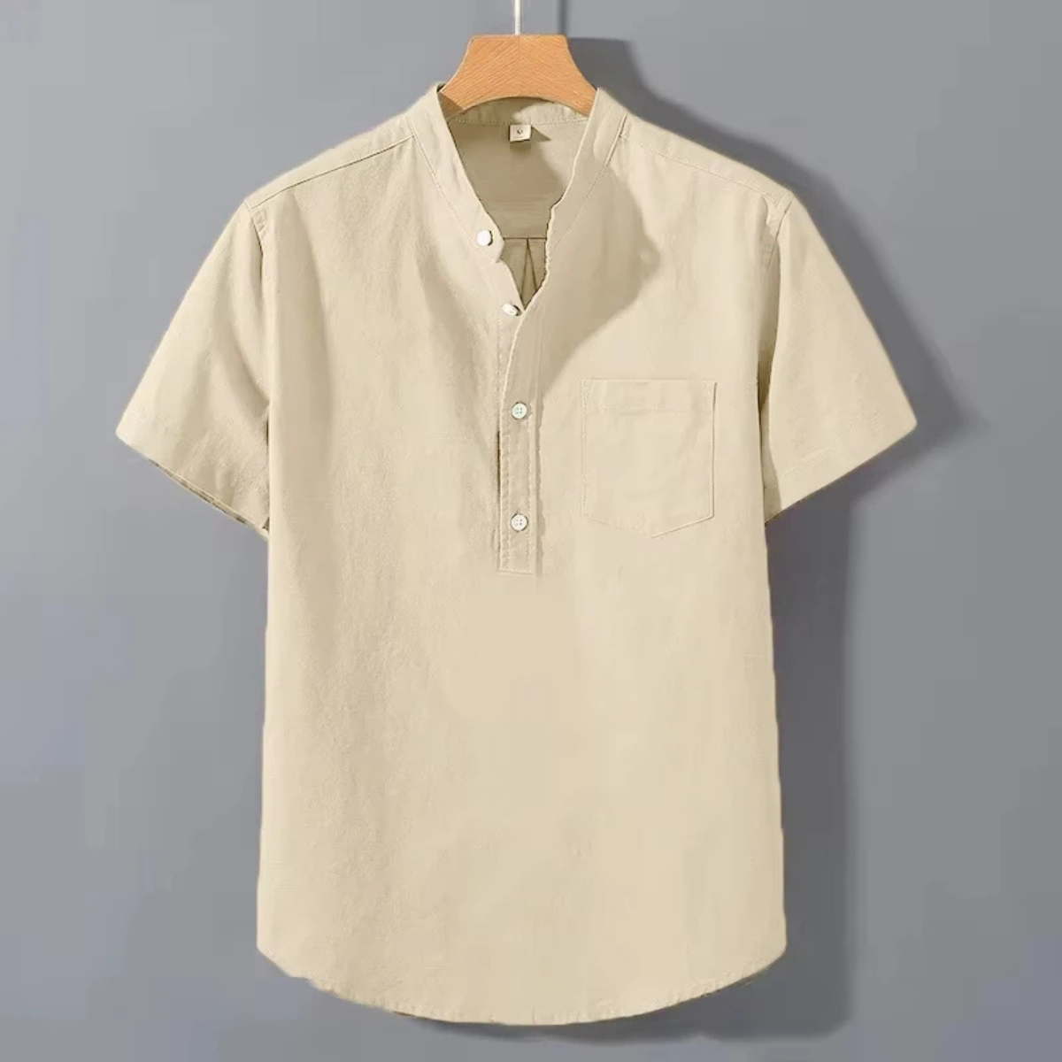 Kai | Men's Cream Linen Henley Shirt Short Sleeve