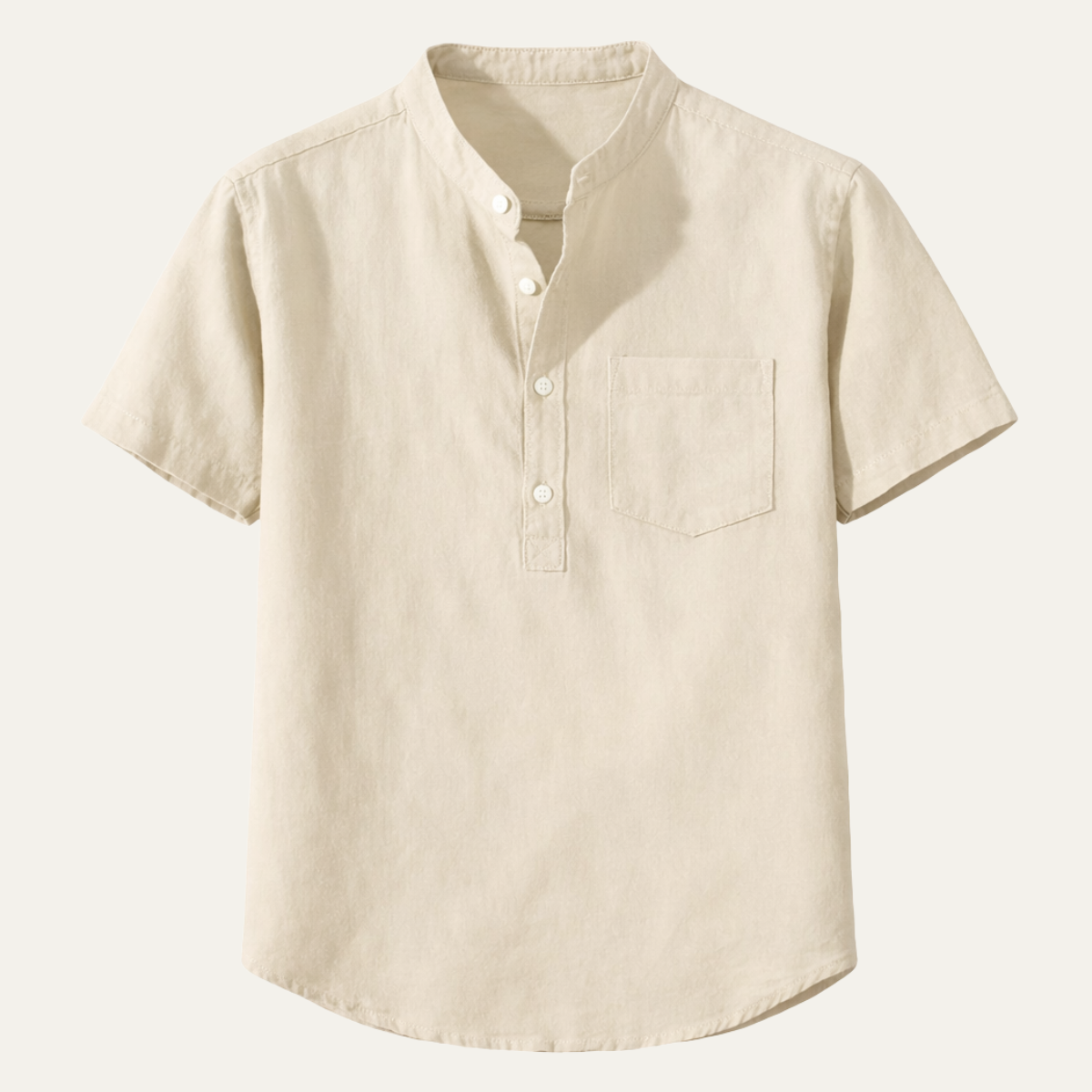 Beau | Men's Cream Linen Short Sleeve Shirt Chest Pocket
