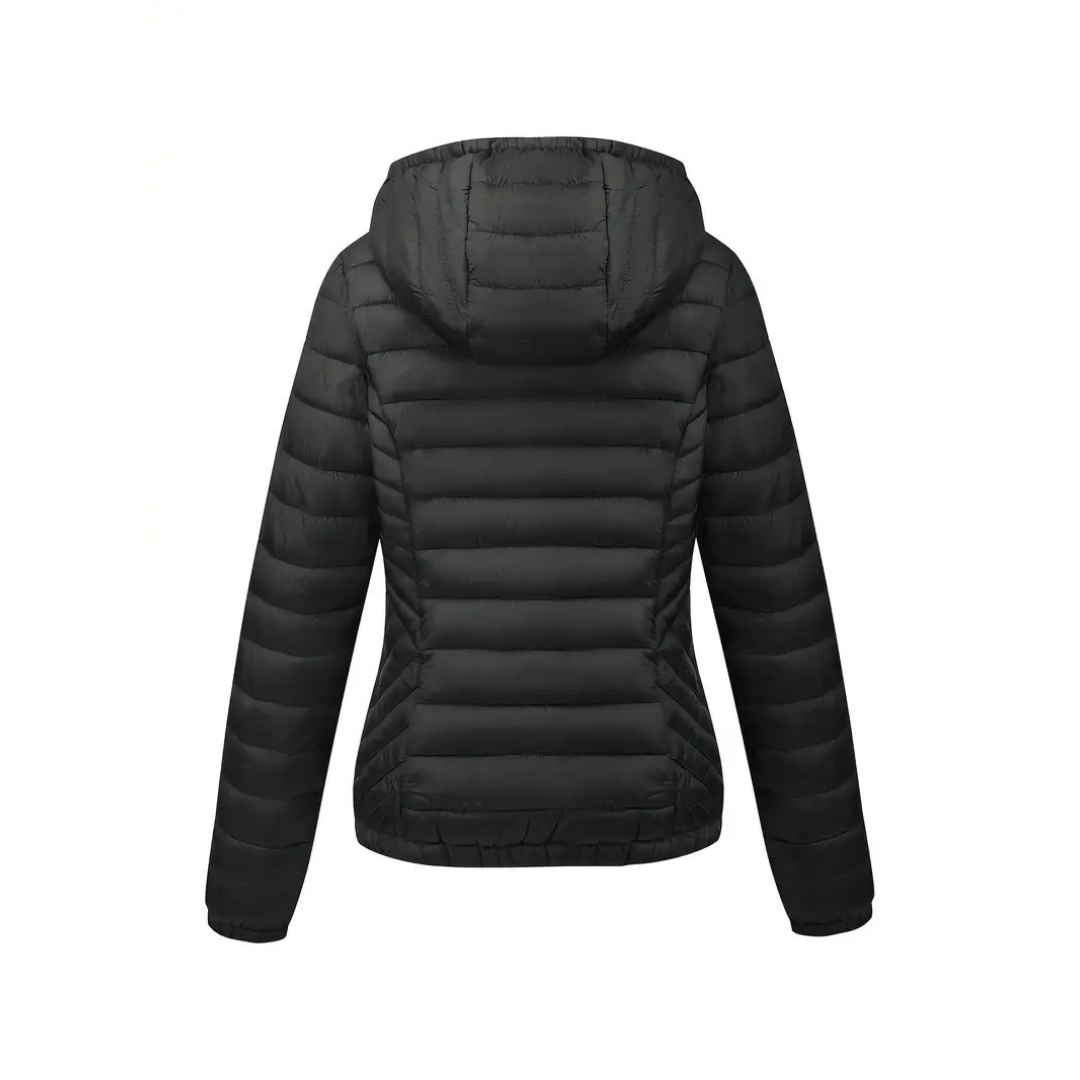 Rue | Women's Puffer Jacket Black Hooded Quilted