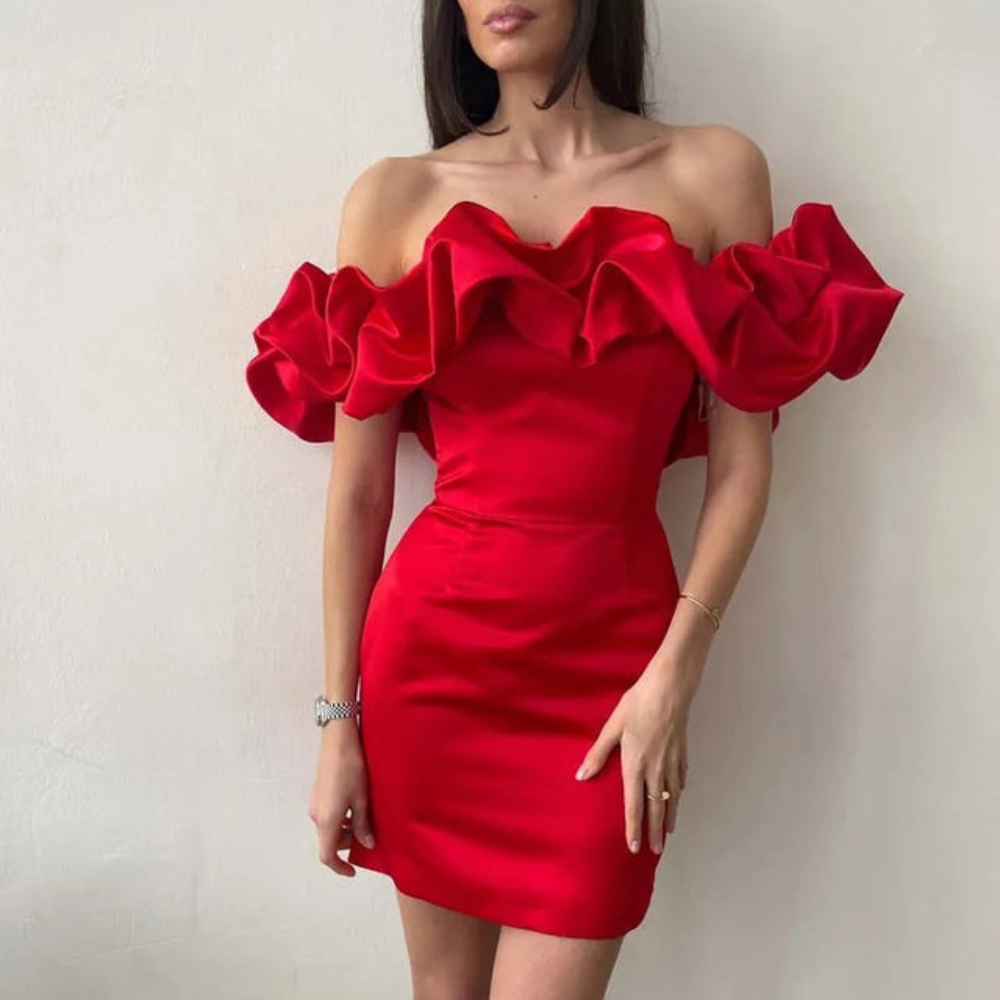Demi | Women's Off Shoulder Ruffle White Mini Dress