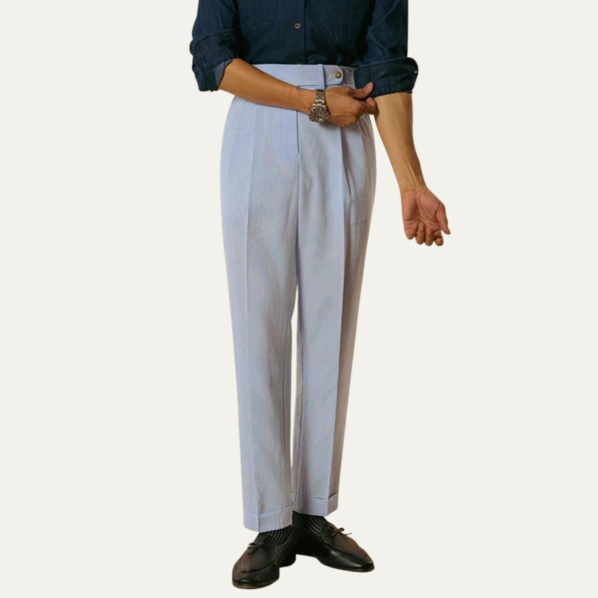 Ezra | Men's Pleated Dress Pants Light Blue High Waist