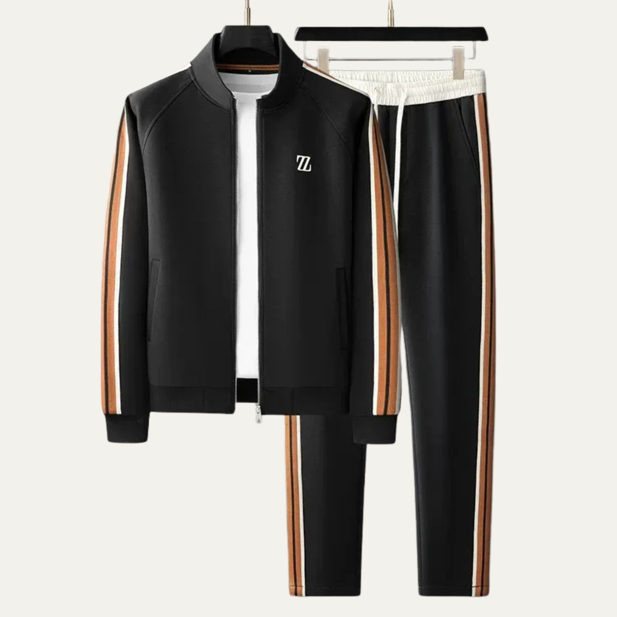 Axel | Men's Sweatsuit Cream Brown Stripe Track Jacket Joggers Set