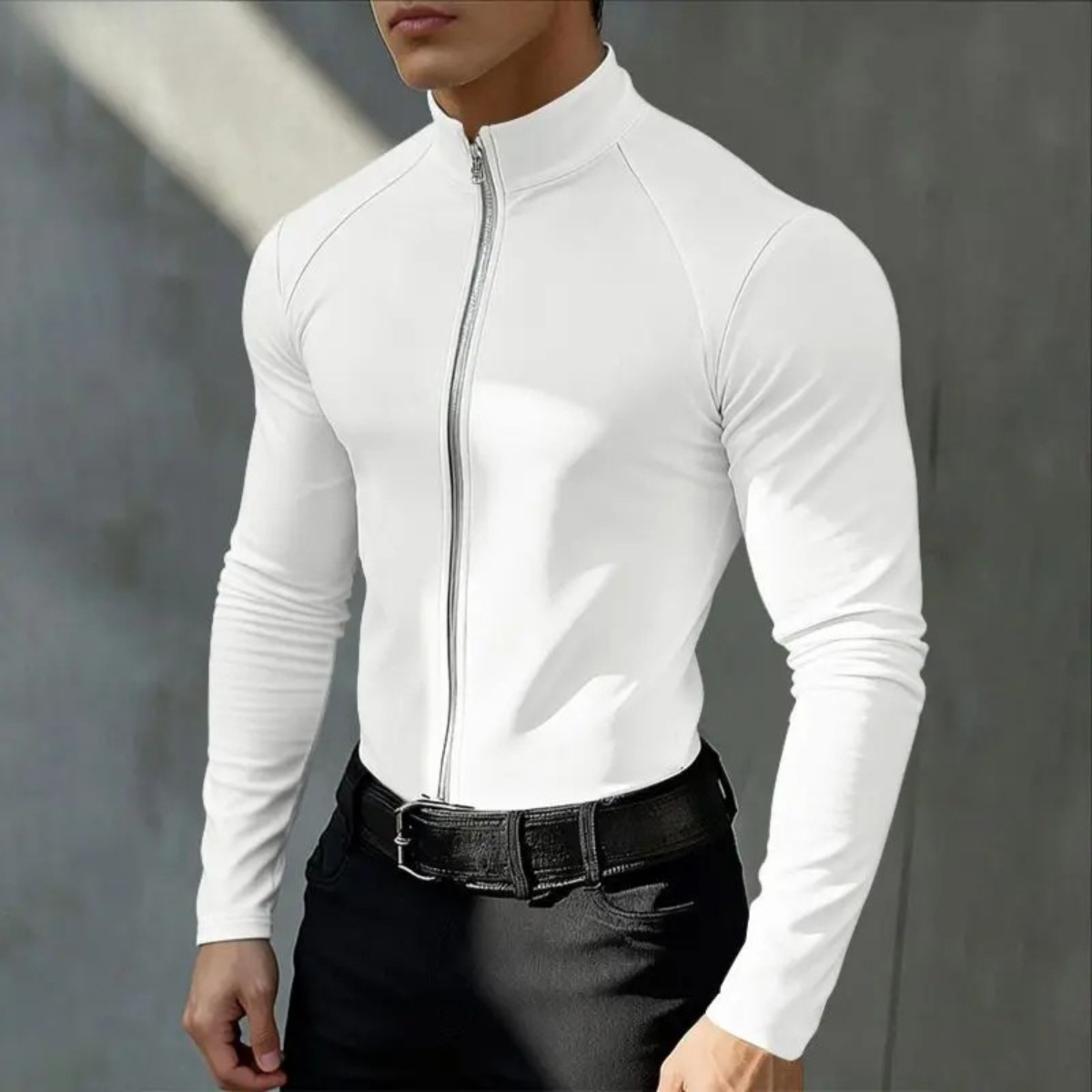 Reid | Men's Casual Zip Up Mock Neck Shirt White