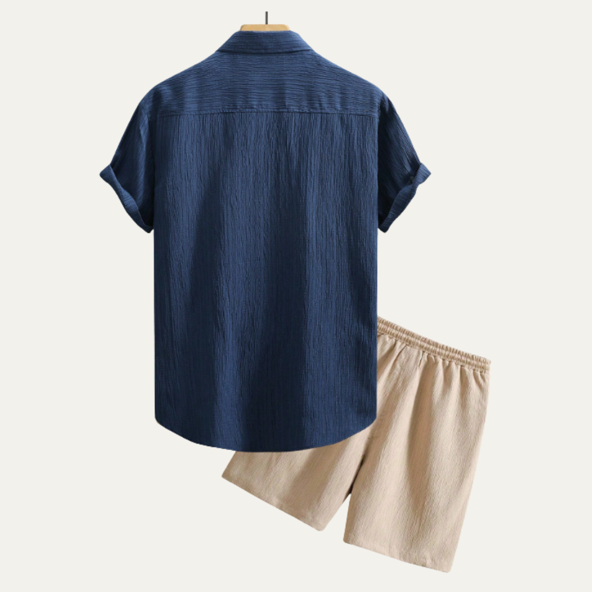 Sage | Men's Linen Shirt And Shorts Set Navy Beige