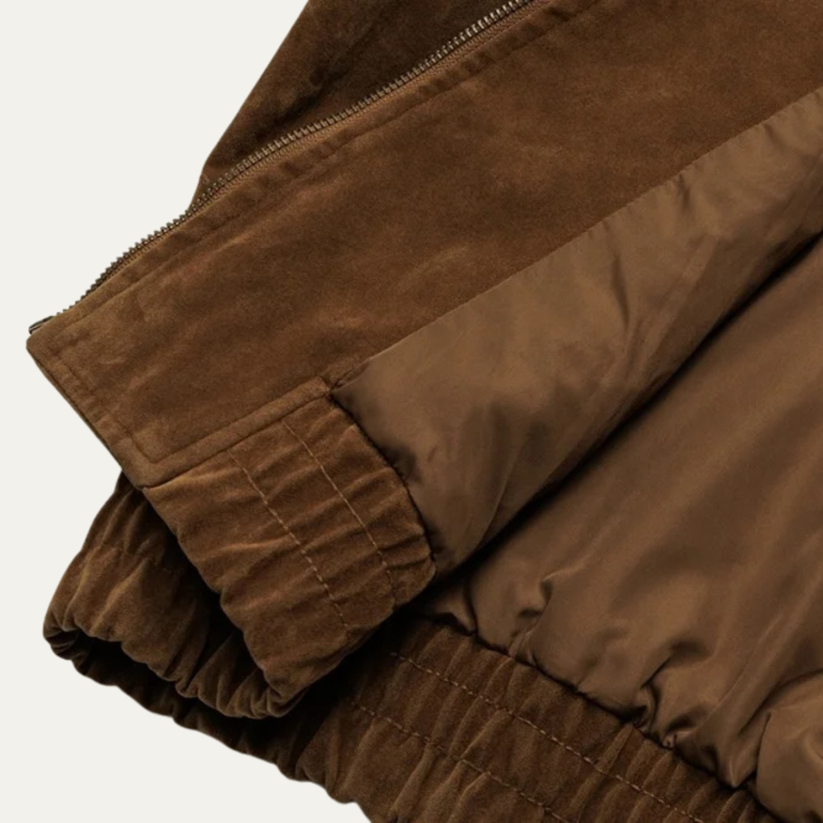 Beau | Men's Suede Bomber Jacket Brown Zip Up