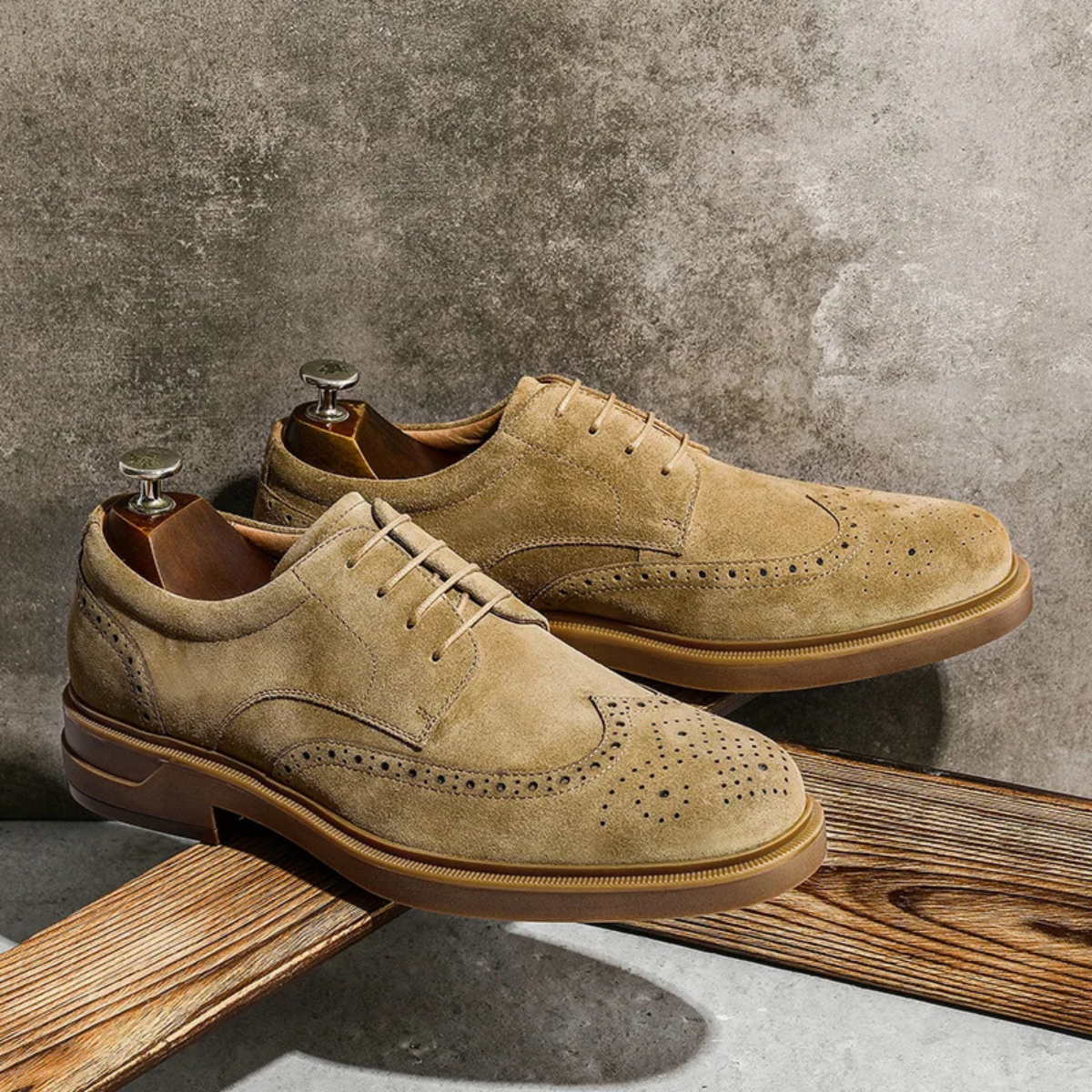 Nash | Men's Suede Leather Wingtip Oxford Olive Brown Sole