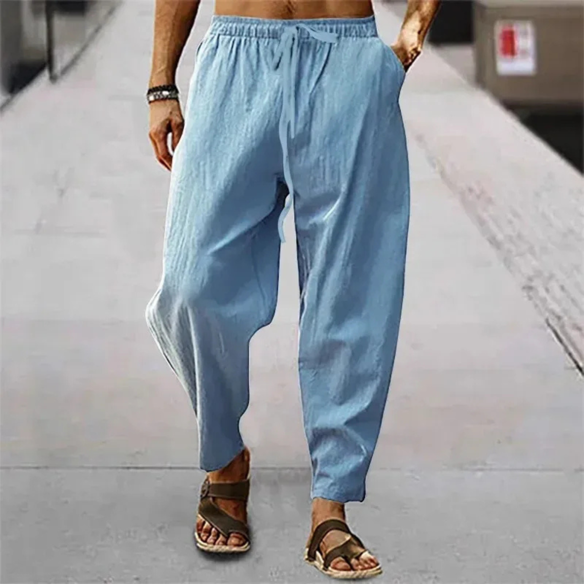 Rowan | Men's Casual Linen Wide Leg Pants Cream