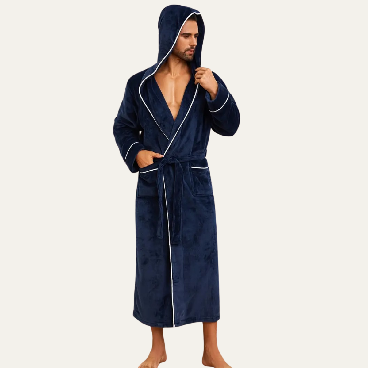 Voss | Men's Hooded Velour Robe Gray Long Sleeve
