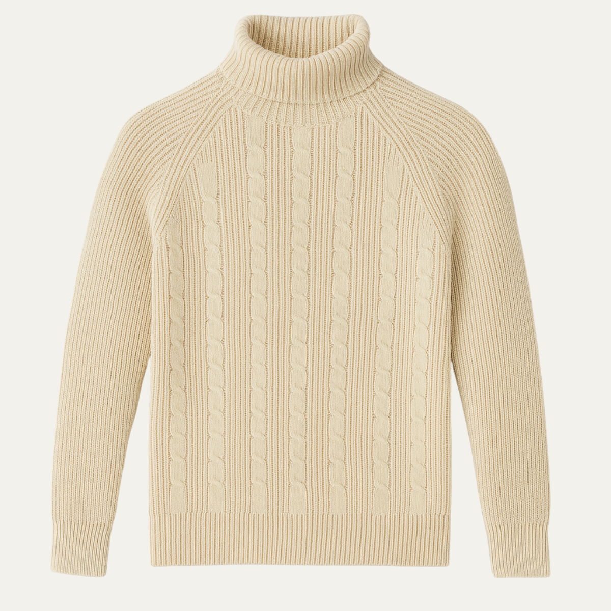 Bram | Men's Cable Knit Turtleneck Sweater Cream