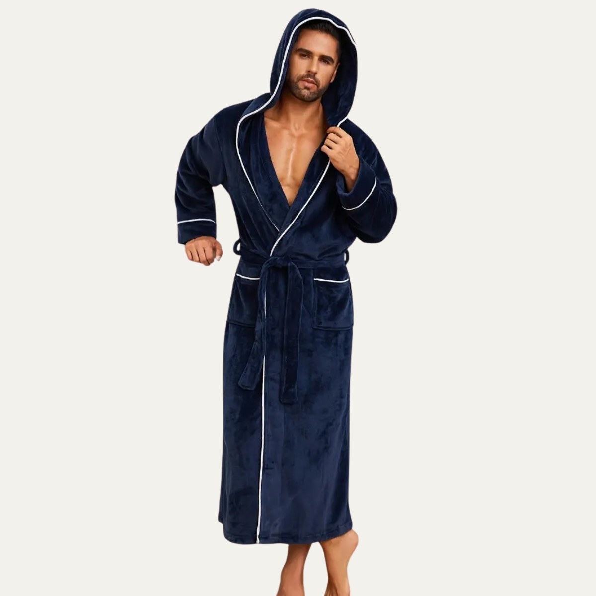 Voss | Men's Hooded Velour Robe Gray Long Sleeve