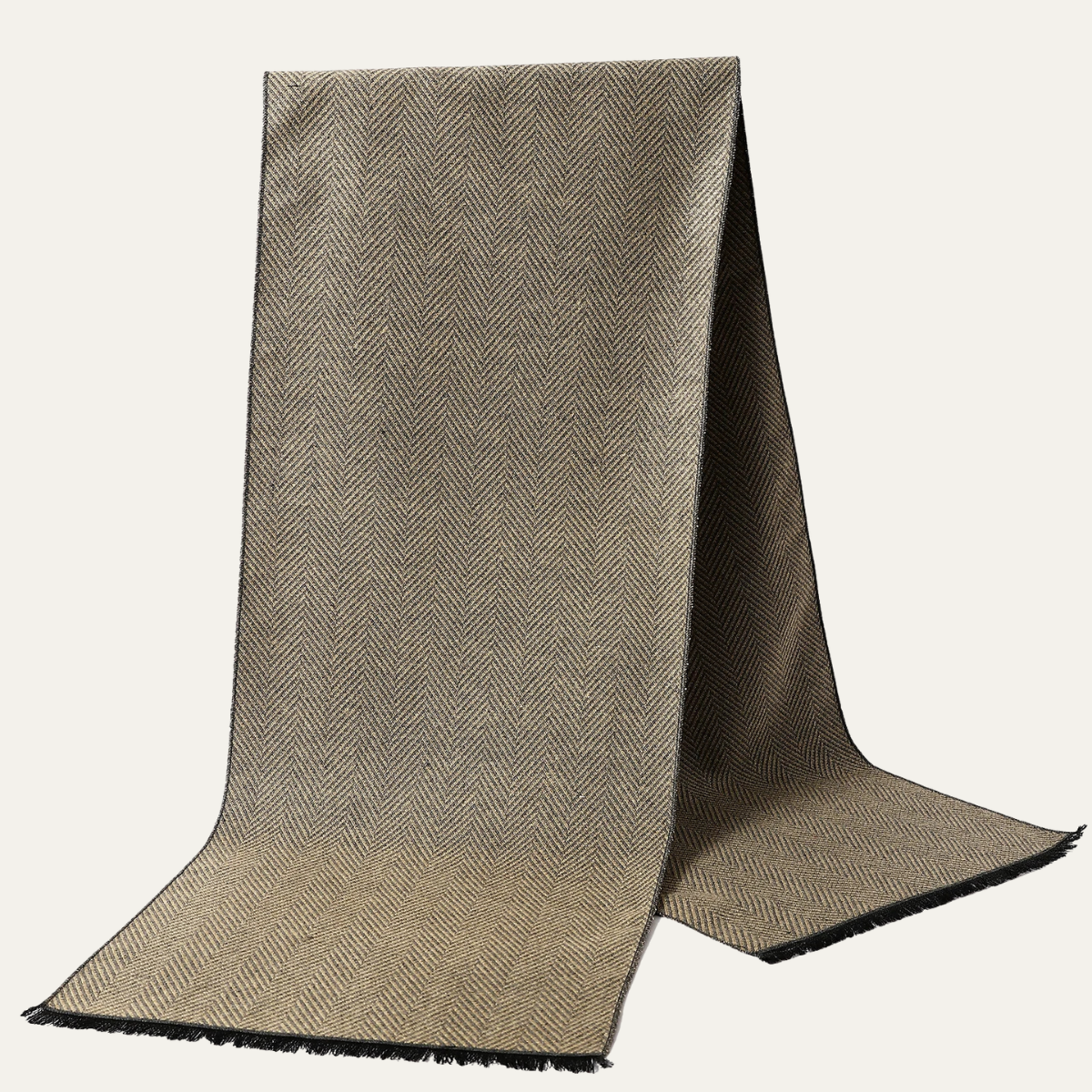 Axel | Men's Herringbone Wool Scarf Cream Black Trim