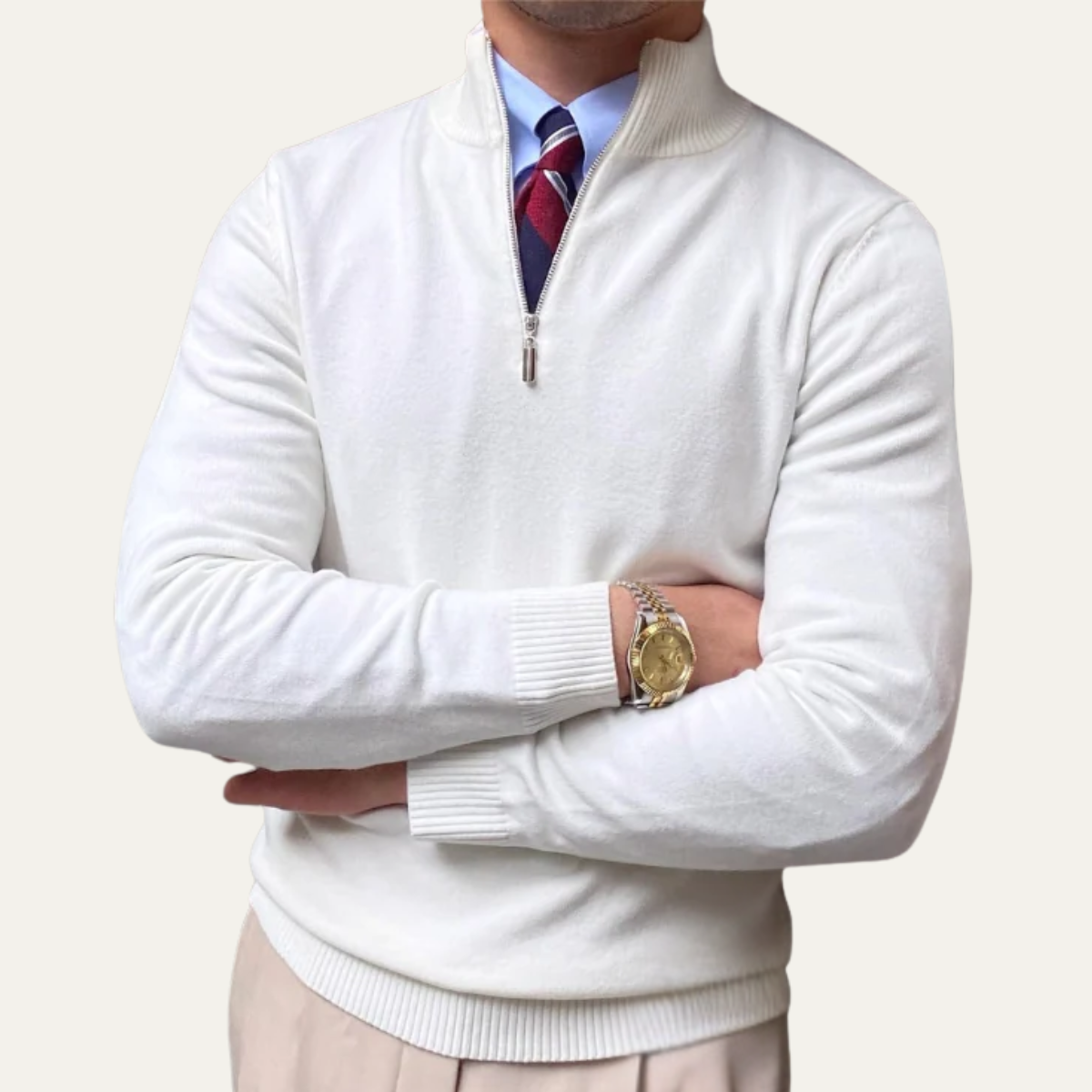 Jude | Men's Quarter Zip Sweater Gray Mock Neck Cashmere