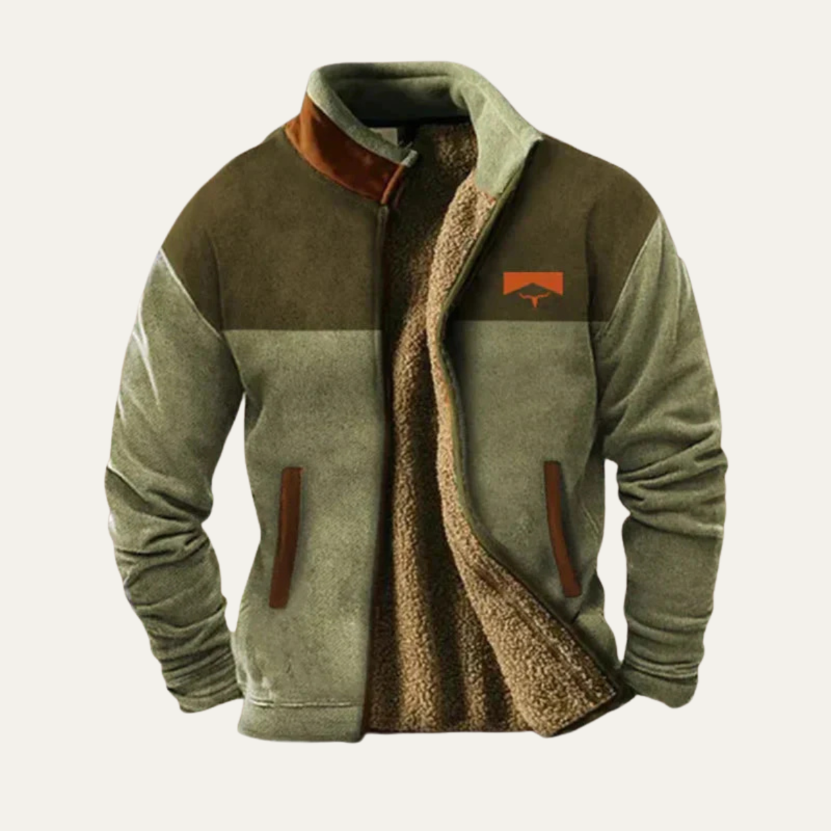 Axel | Men's Boho Fleece Jacket Gray Ethnic Pattern Sherpa Lined