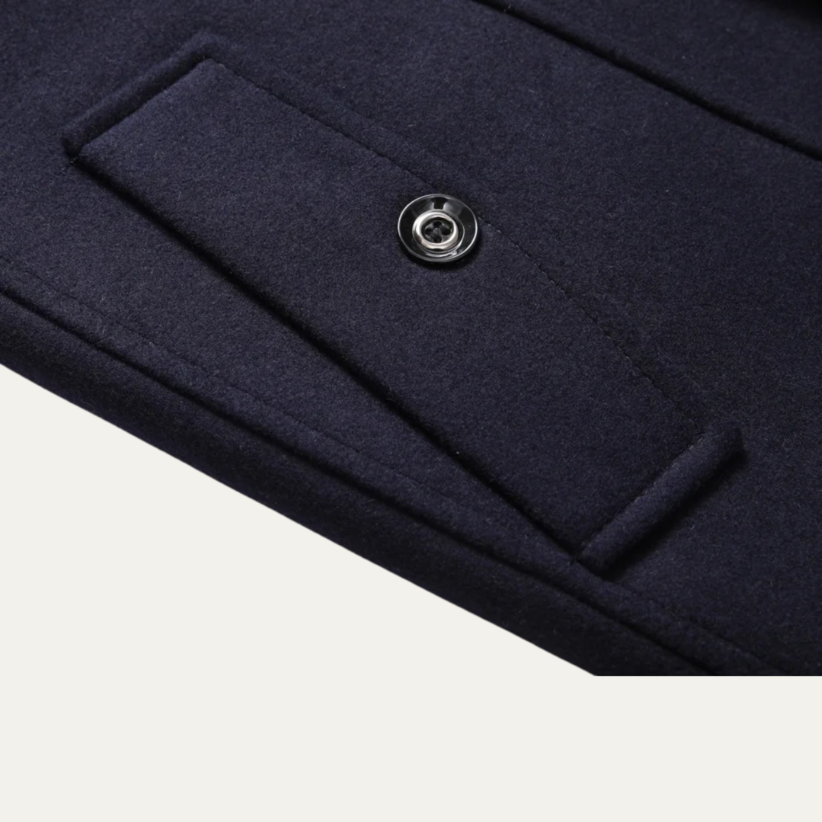 Axel | Men's Navy Wool Blend Trench Coat Lapel Collar