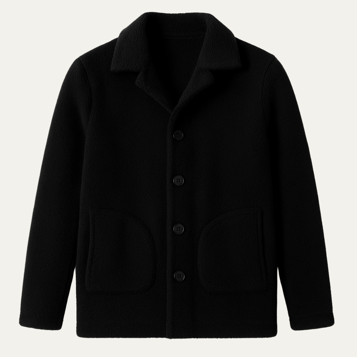 Rhys | Men's Fleece Jacket Black Textured Button Front