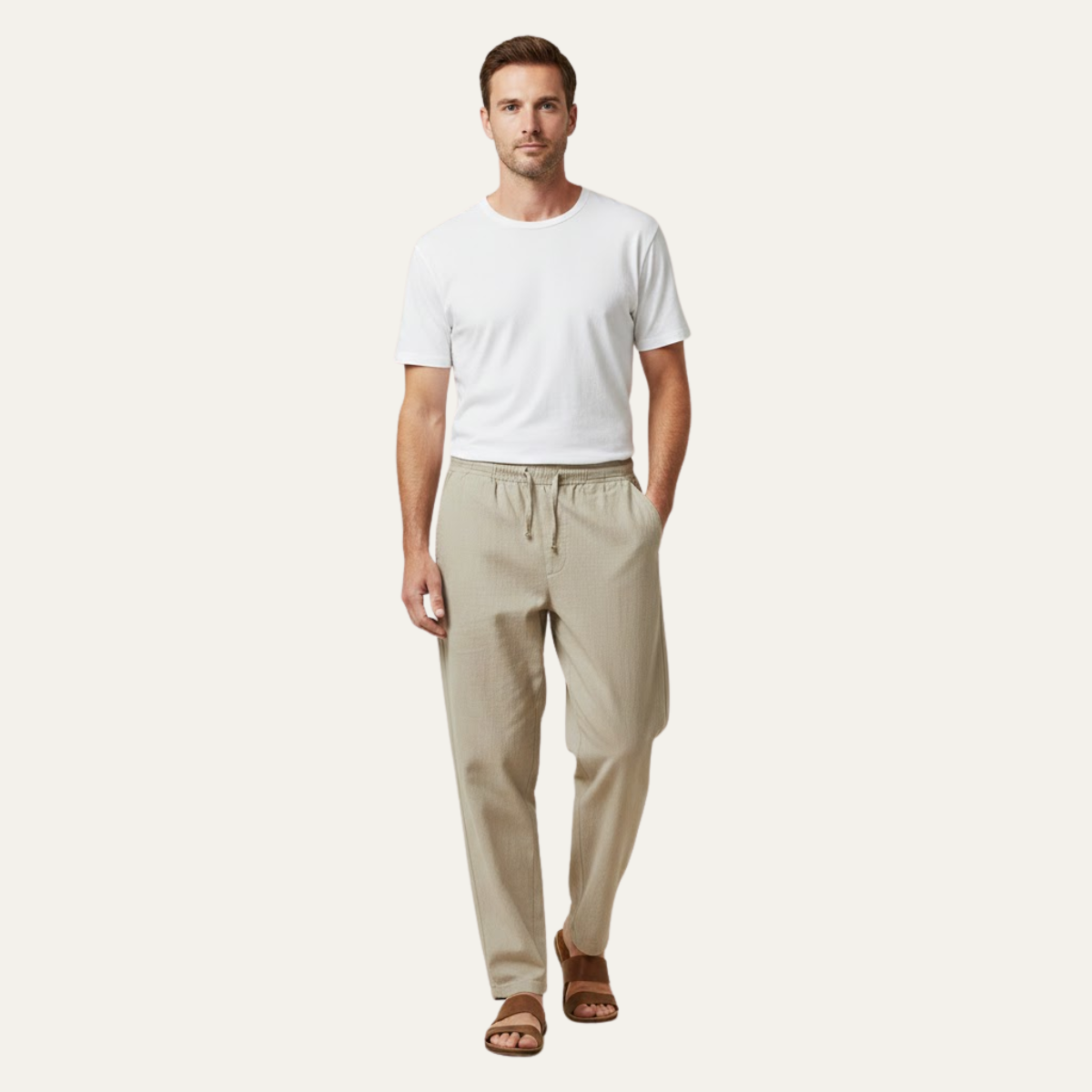 Axel | Men's Casual Loose Fit Linen Drawstring Pants White