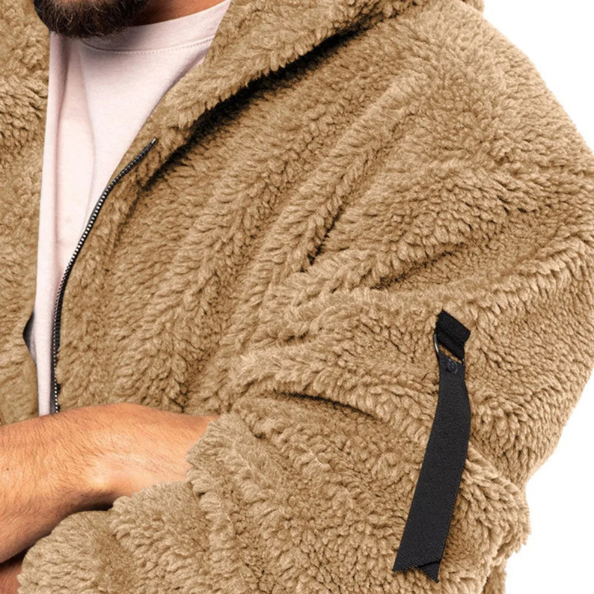 Beau | Men's Sherpa Fleece Jacket Cream Hooded Zip Up
