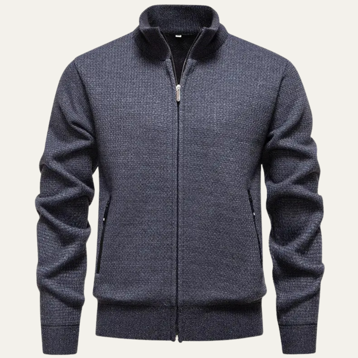 Ives | Men's Quarter Zip Cardigan Cream Knit Stand Collar