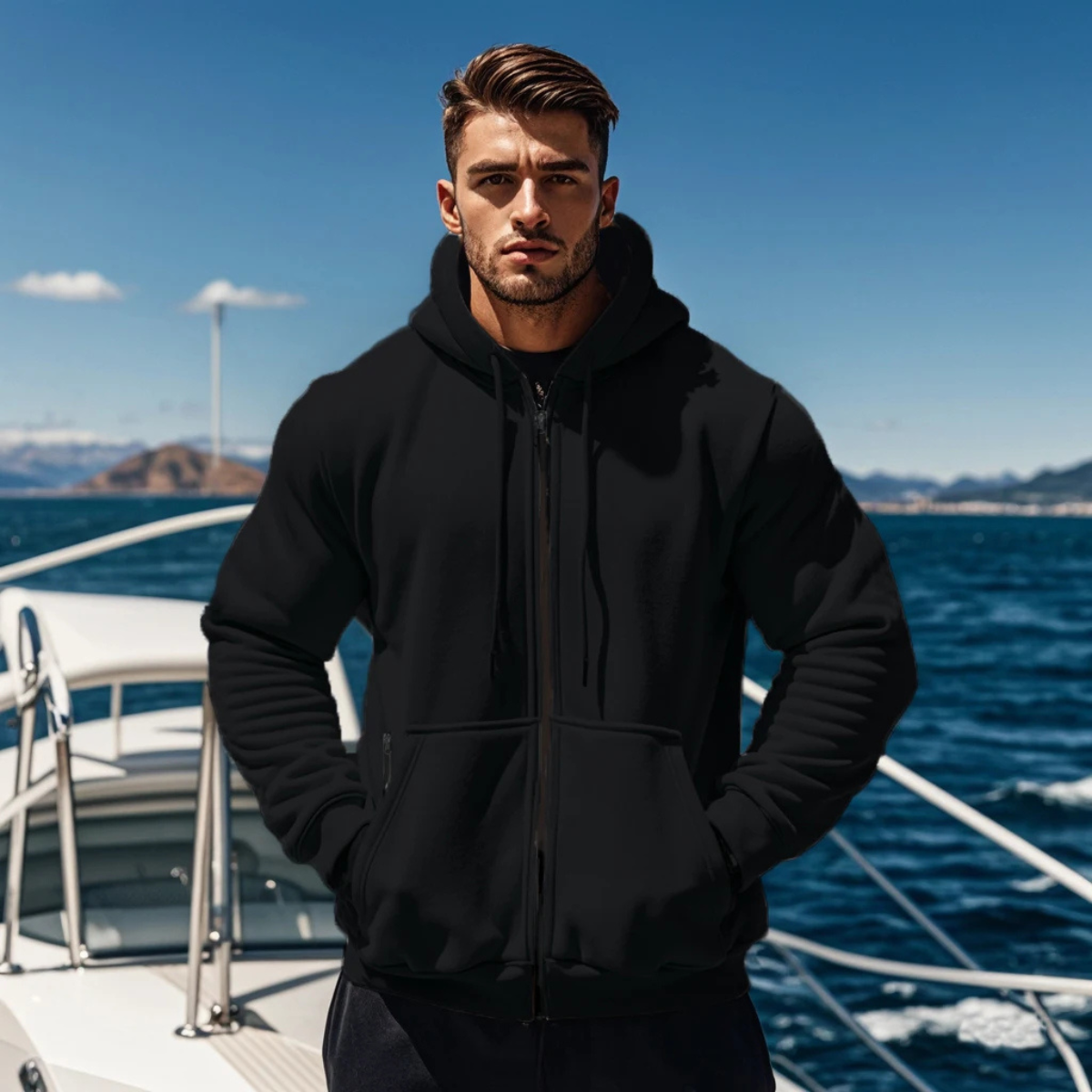 Brax | Men's Zip Up Hoodie Black Oversized Warm
