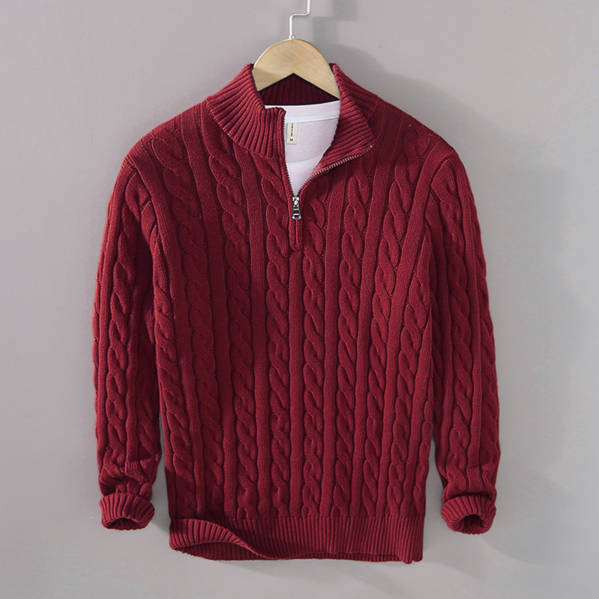 Beau | Men's Cable Knit Quarter Zip Sweater Black