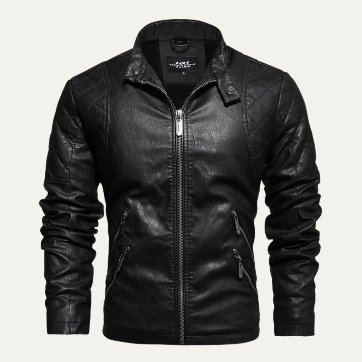 Axel | Men's Leather Jacket Black Quilted Collared