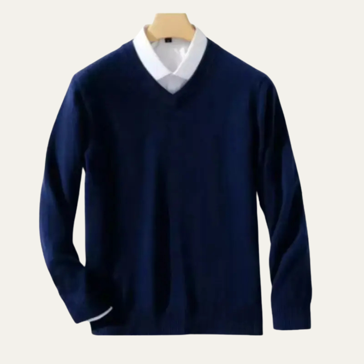 Axel | Men's V Neck Sweater Black With White Collar