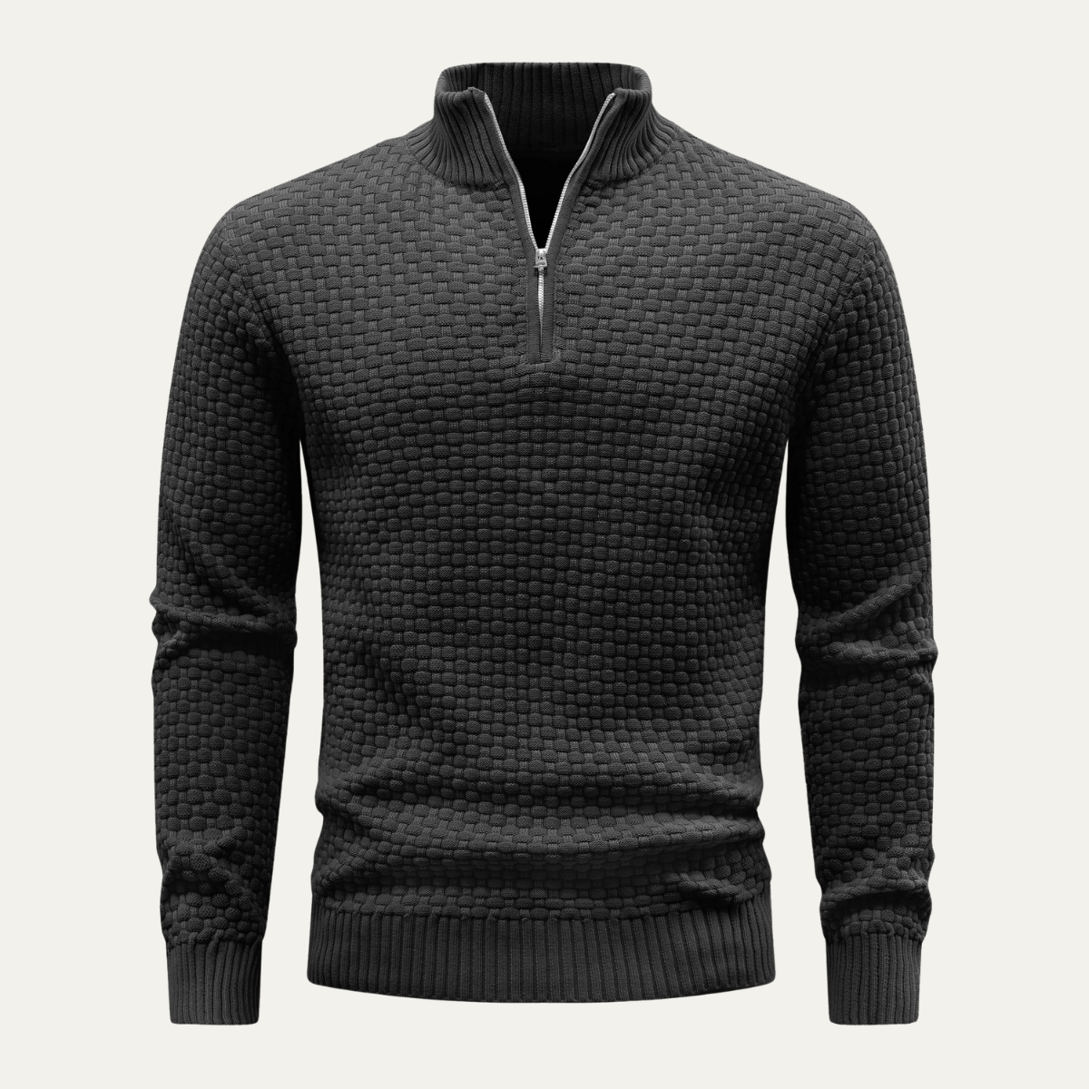 Axel | Men's Textured Quarter Zip Sweater Camel