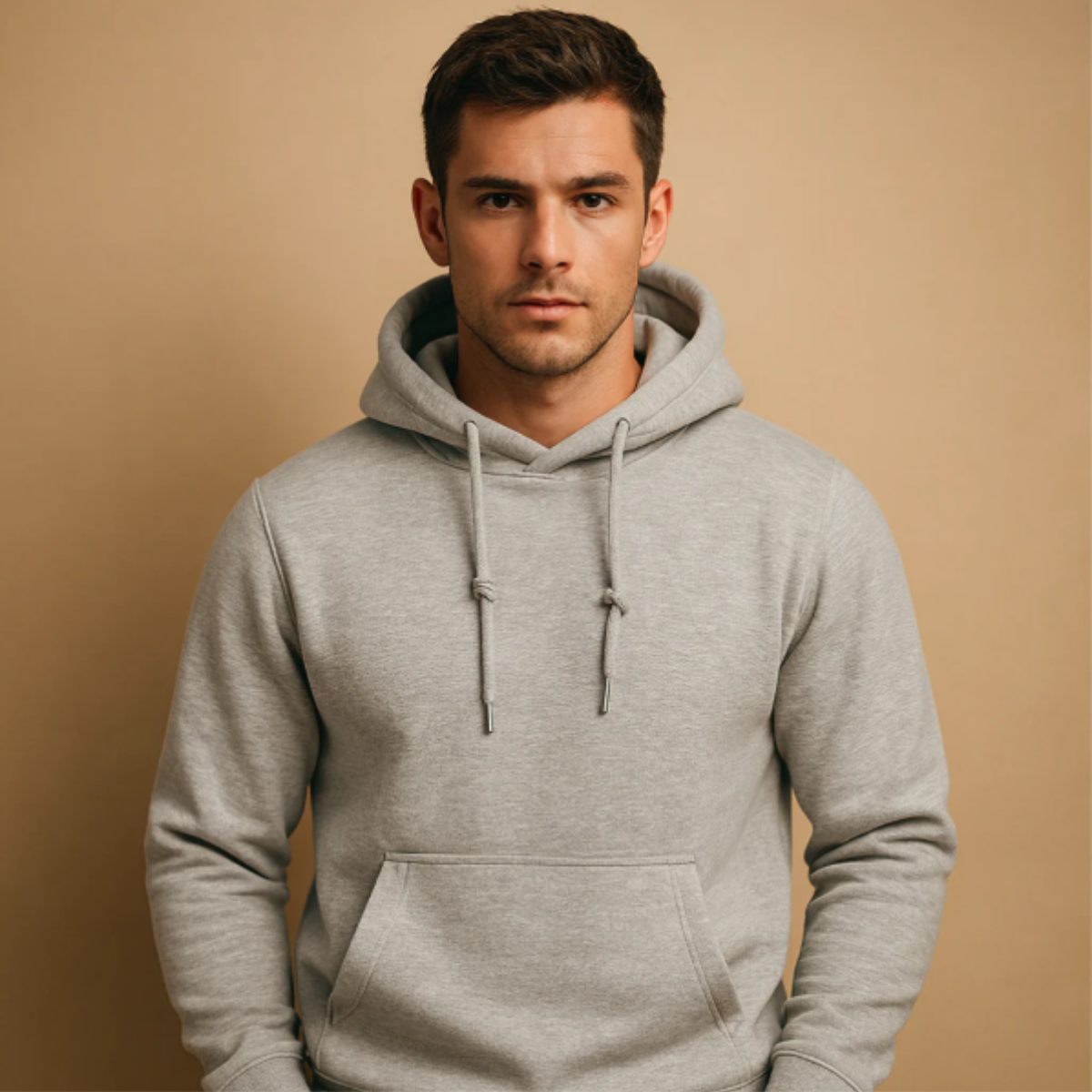 Bram | Men's Hoodie Gray Cream Pullover Drawstring Pocket