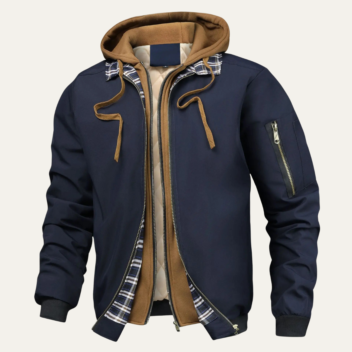 Axel | Men's Bomber Jacket Black Camel Hooded Layered
