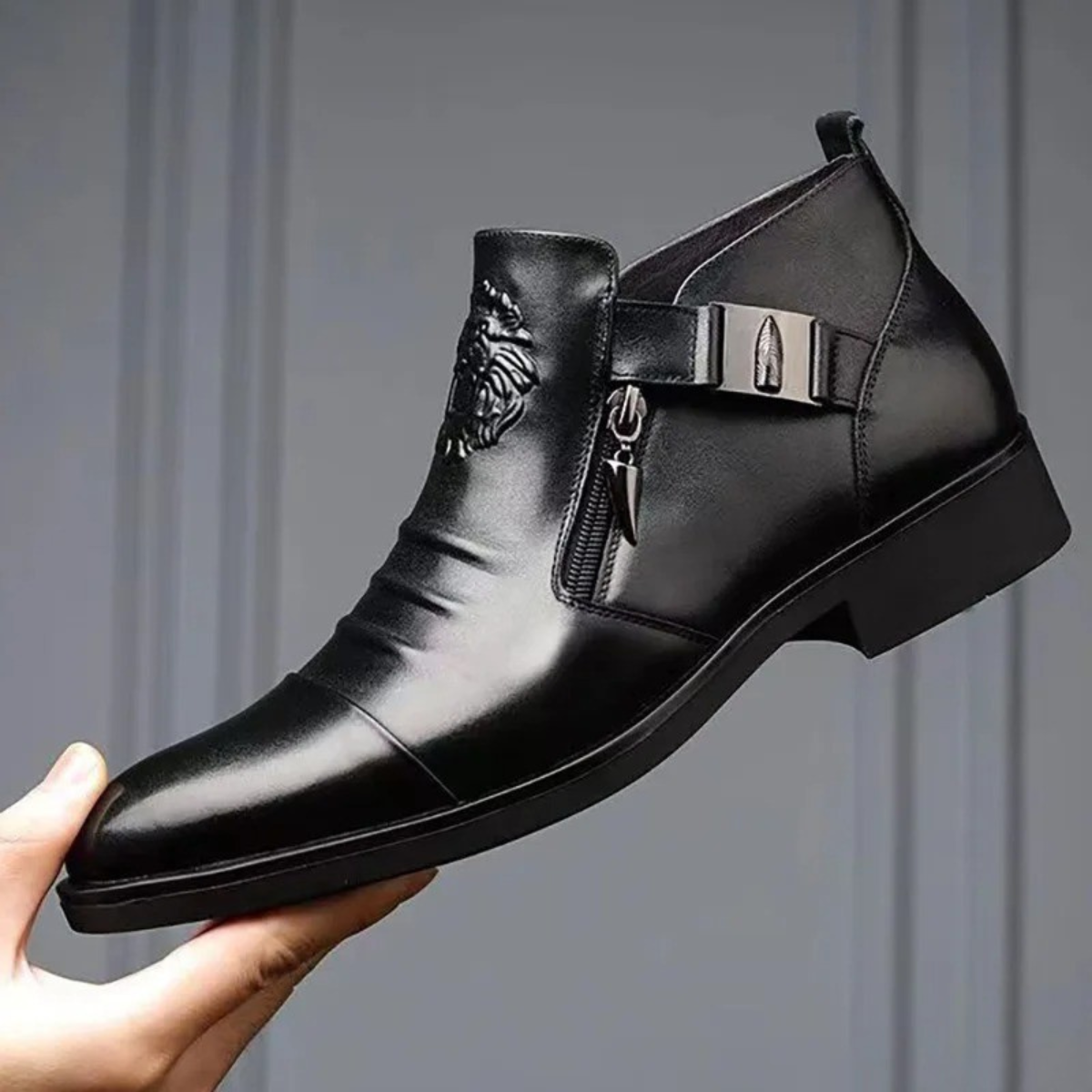Dane | Men's Leather Ankle Boots Black Zip Detail