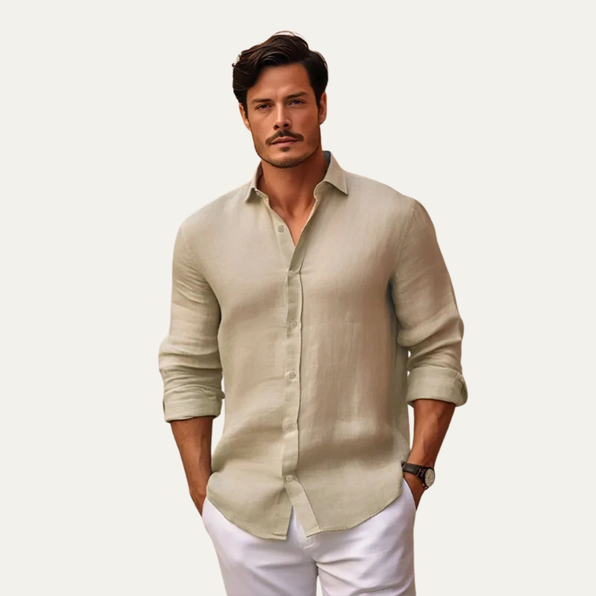 Kai | Men's Linen Shirt White Button Up Long Sleeve