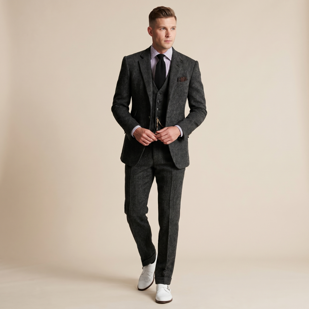 Dama Washington Axel men's three piece suit brown tweed tailored - view 9