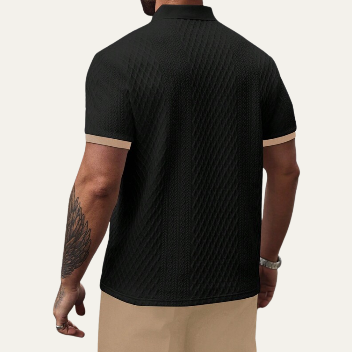 Axel | Men's Textured Polo Shirt Black Contrast Trim
