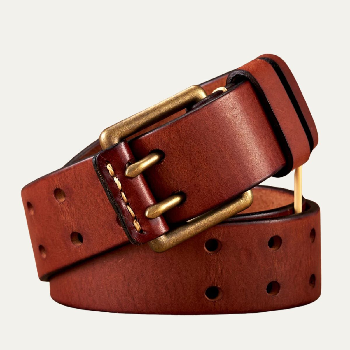 Isla | Men's Leather Belt Black Double Pin Gold Buckle