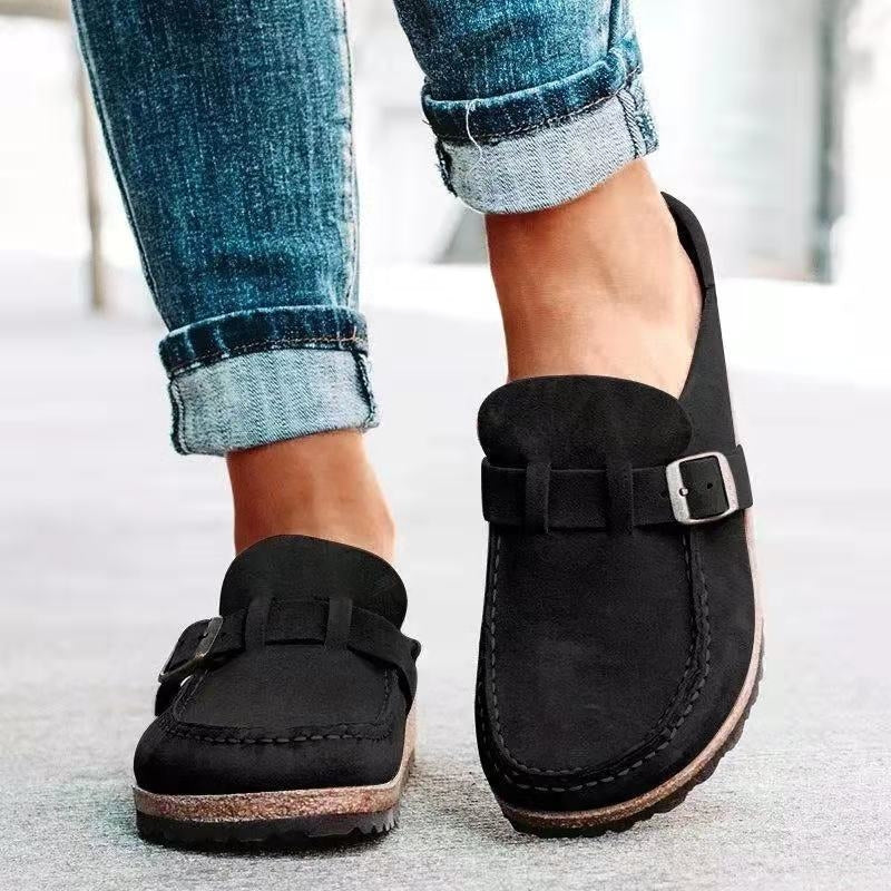 Greta | Women's Suede Loafer Mule Rust Buckle Detail