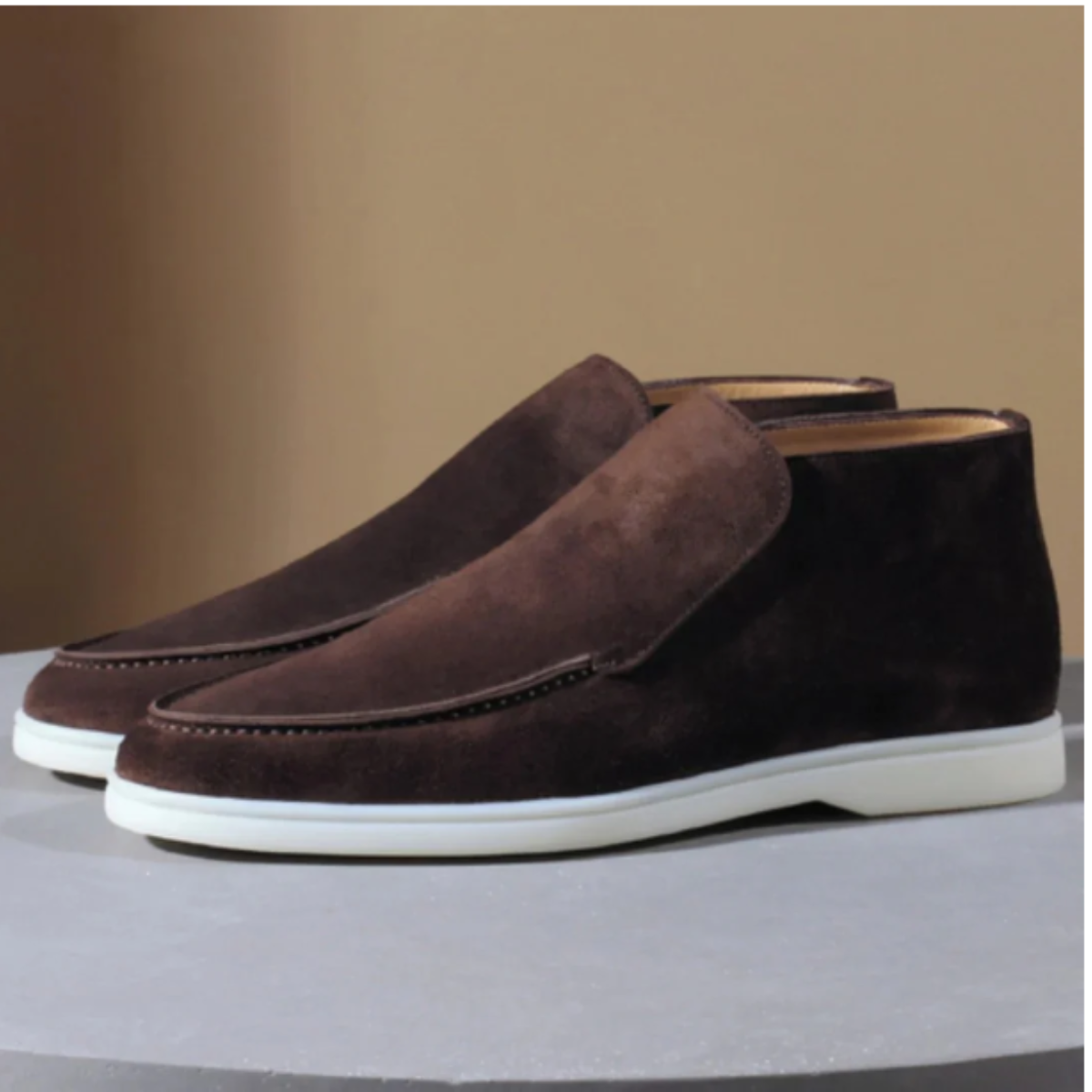 Silas | Men's Suede Loafer Slip On Brown White Sole