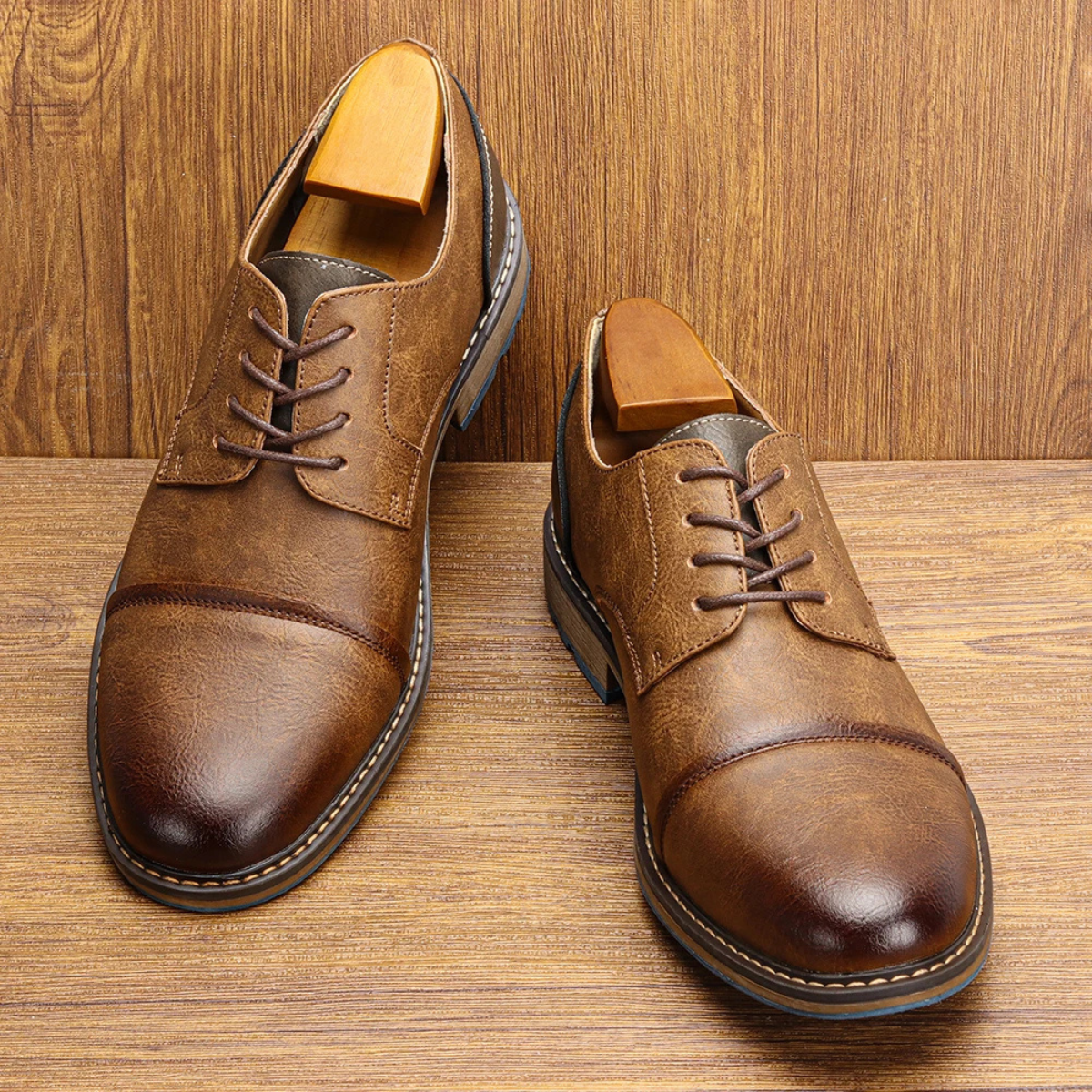 Bram | Men's Leather Oxford Shoes Brown Lace Up