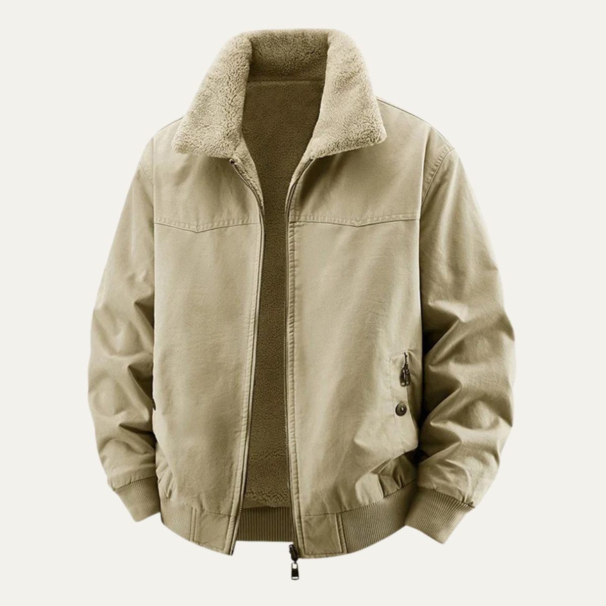 Bram | Men's Casual Sherpa Collar Bomber Jacket Khaki