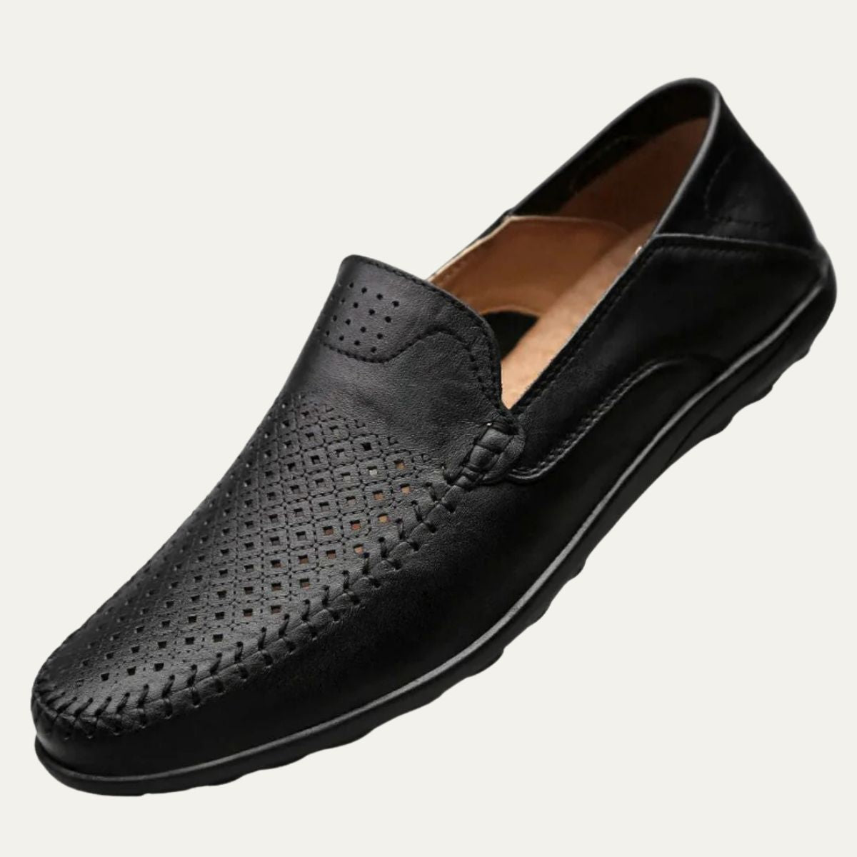 Ayla | Men's Perforated Leather Loafers Tan Slip On