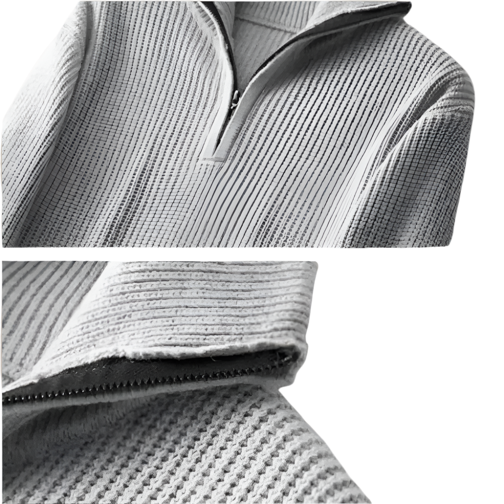 Greta | Men's Quarter Zip Sweater Beige Ribbed Knit