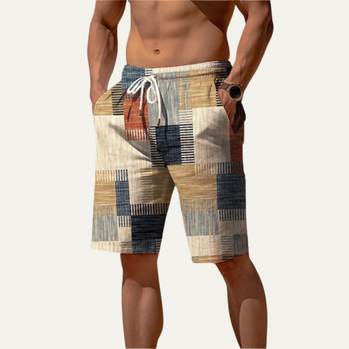 Beau | Men's Casual Board Shorts Yellow Purple Plaid