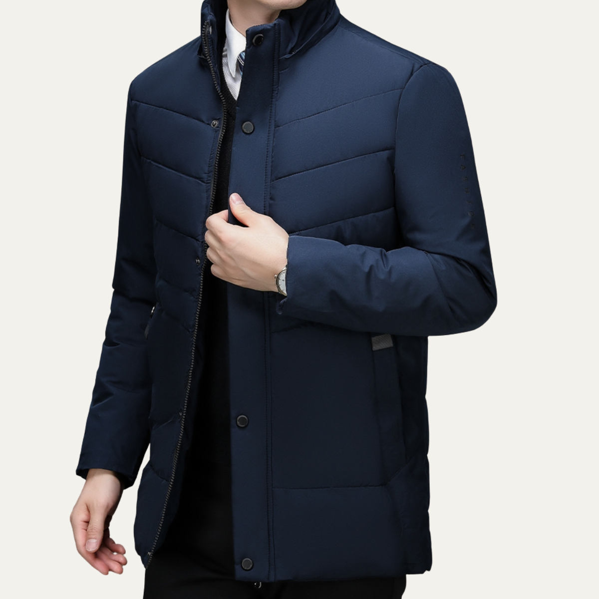 Jasper | Men's Puffer Jacket Navy Long Length Quilted