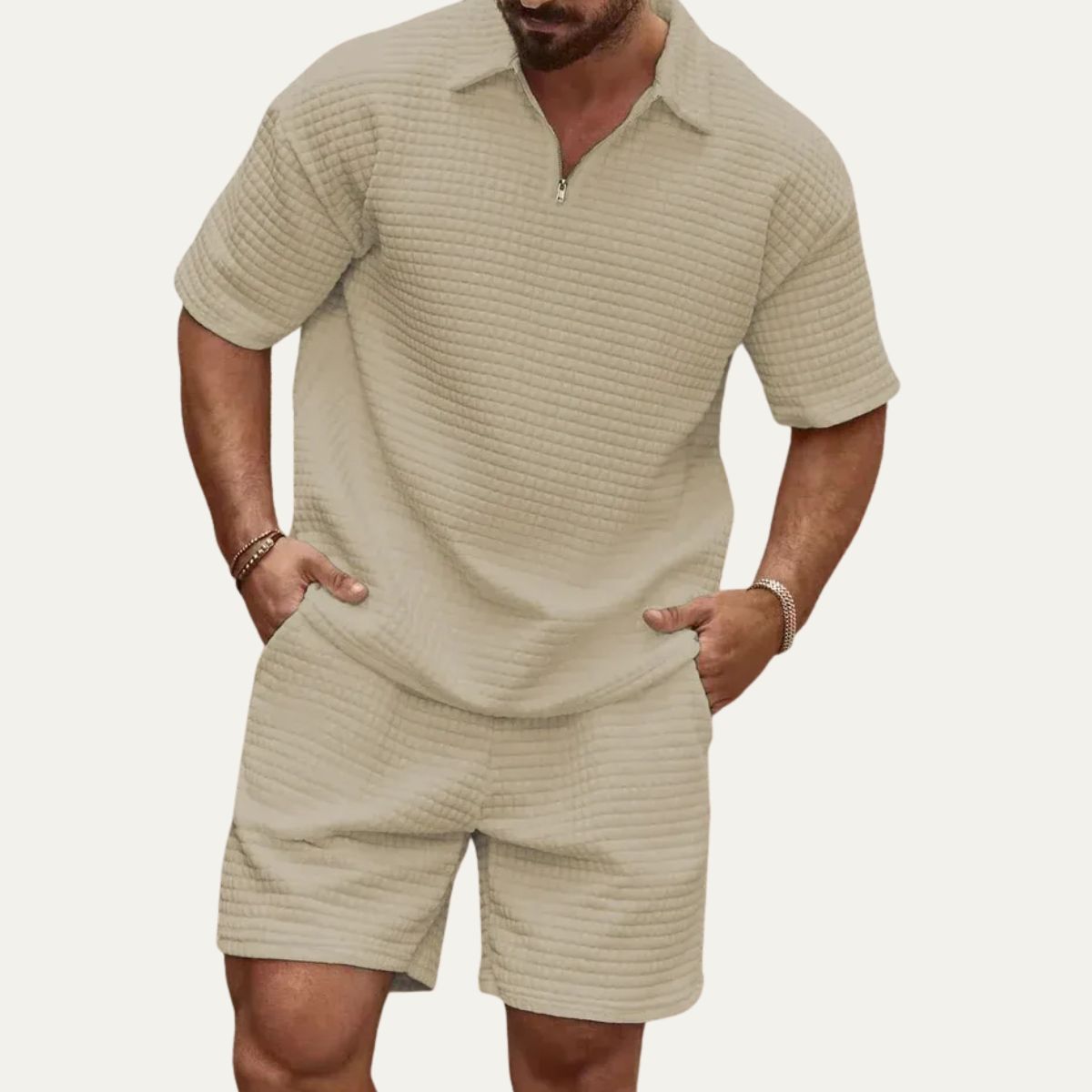 Lola | Men's Textured Lounge Set Cream Short Sleeve