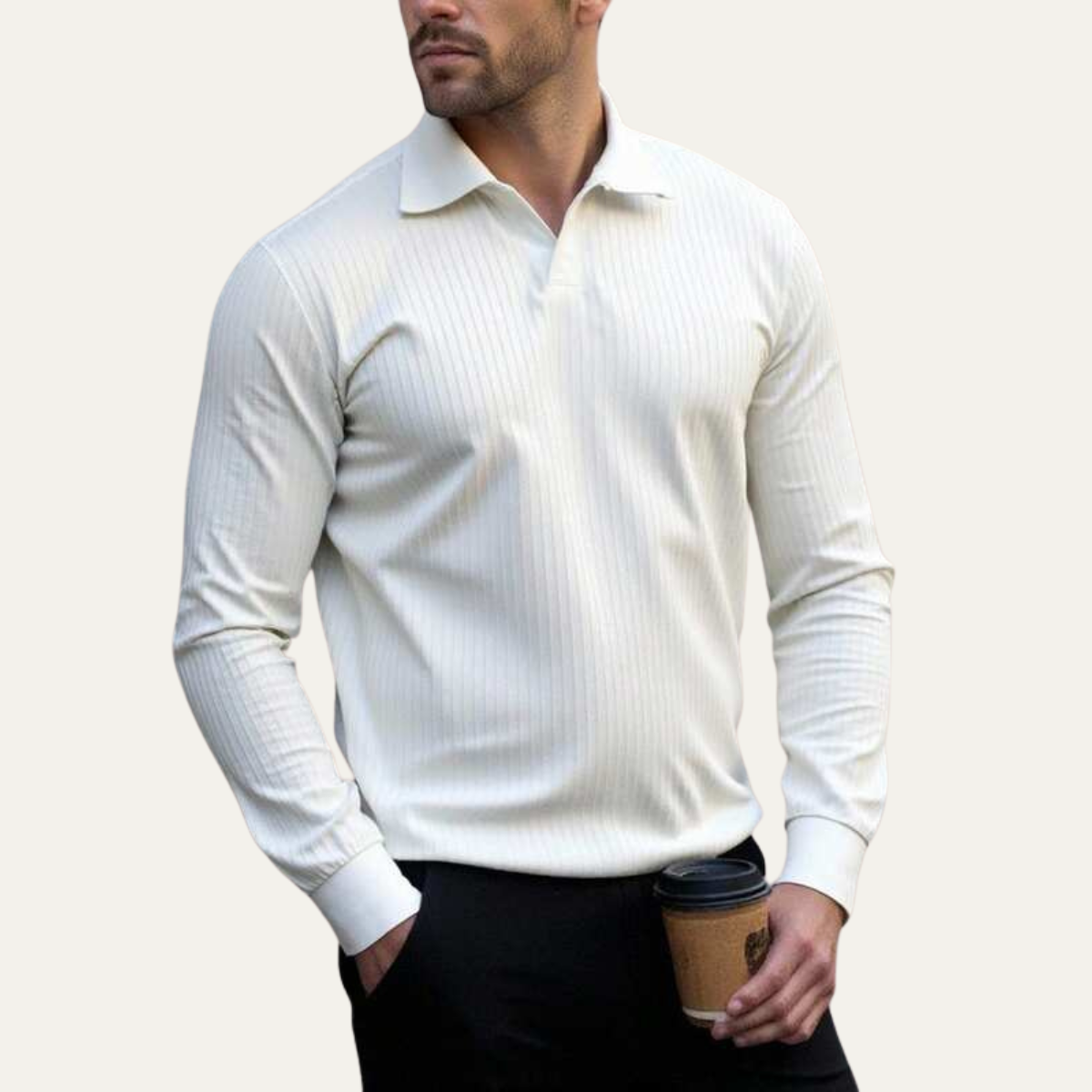 Bram | Men's Smart Casual Pinstripe Polo Shirt Black