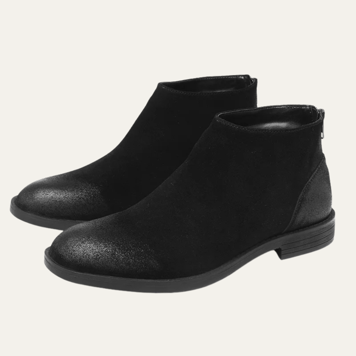Axel | Men's Suede Leather Ankle Boots Black Zip Up