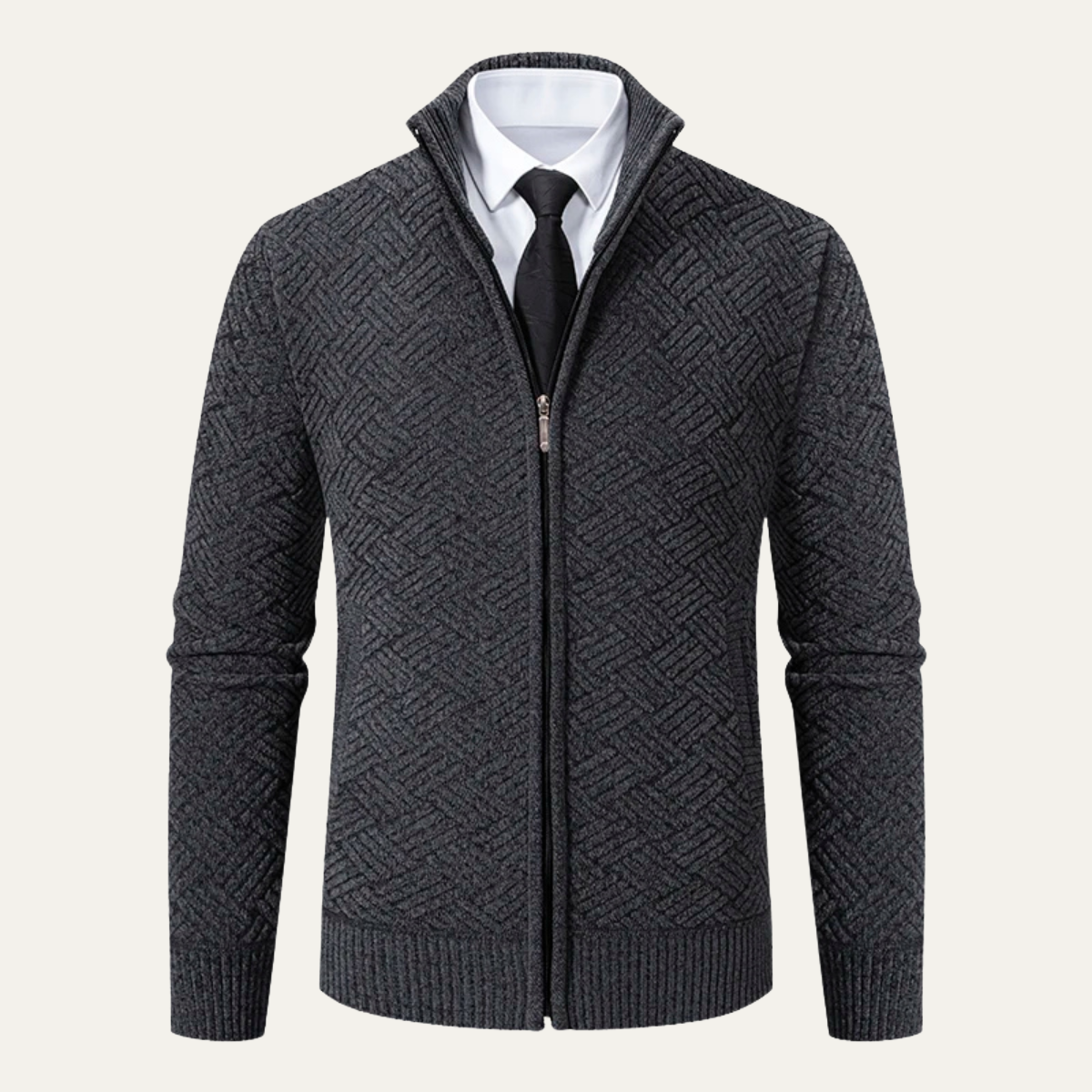 Knox | Men's Geometric Patterned Cardigan Sweater Beige